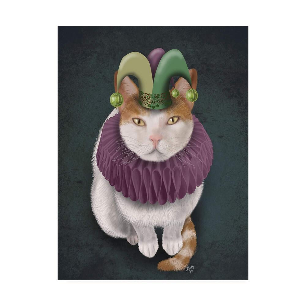 2575 14x19 Cat, White with Jester Hat by Fab Funky